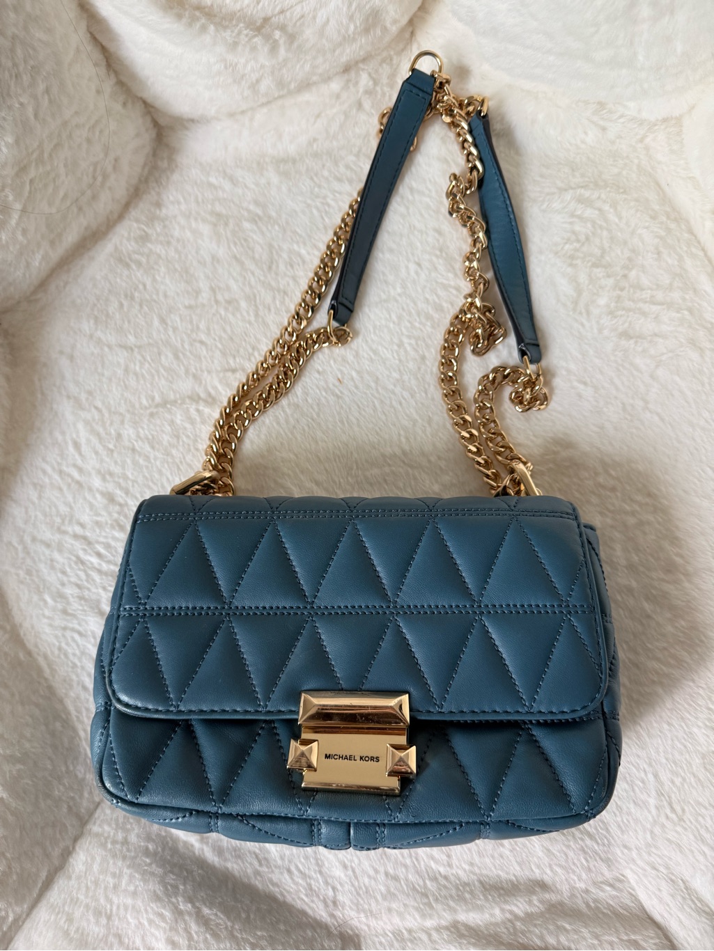 Michael Kors Sloan Small Quilted Leather Crossbody Bag With Gold Chain Strap